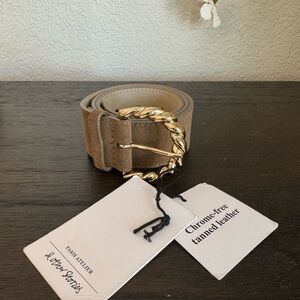 & Other Stories Taupe Suede Belt with Gold Twisted Buckle